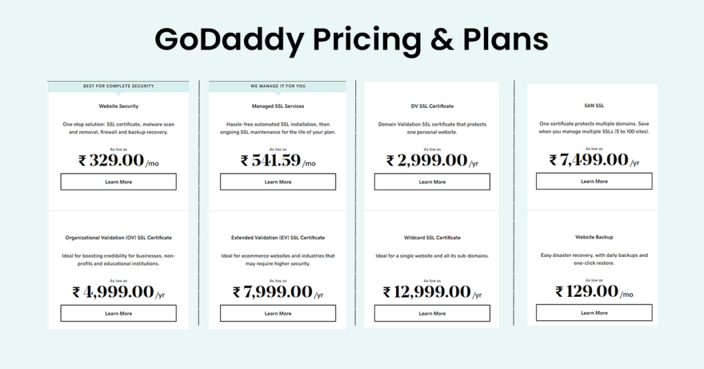 GoDaddy Basic & Premium Plans Pricing